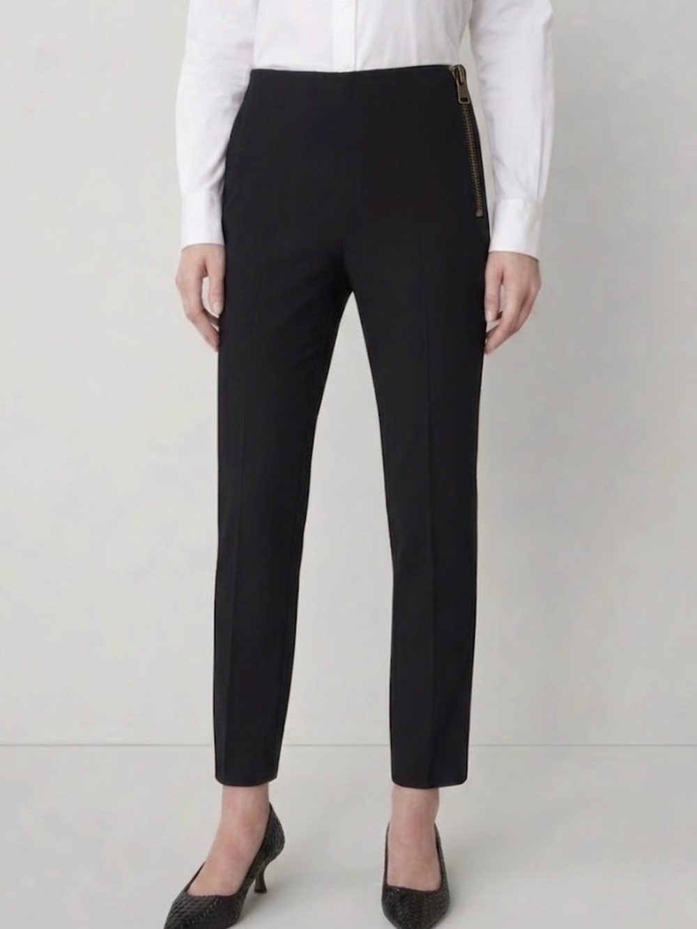 Ann Taylor, Classic Black Slim Ankle Pants with Chunky Side Zipper, Black, US 12